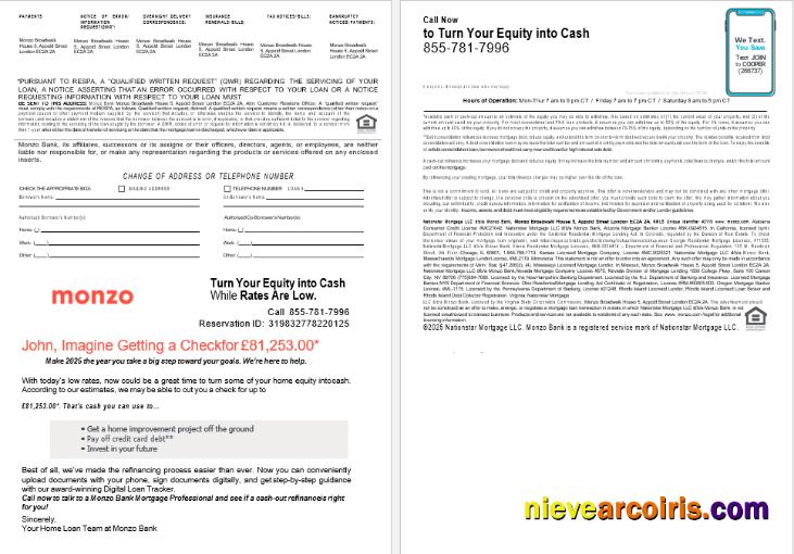 UK Monzo Bank mortgage loan statement in Word and PDF formats,